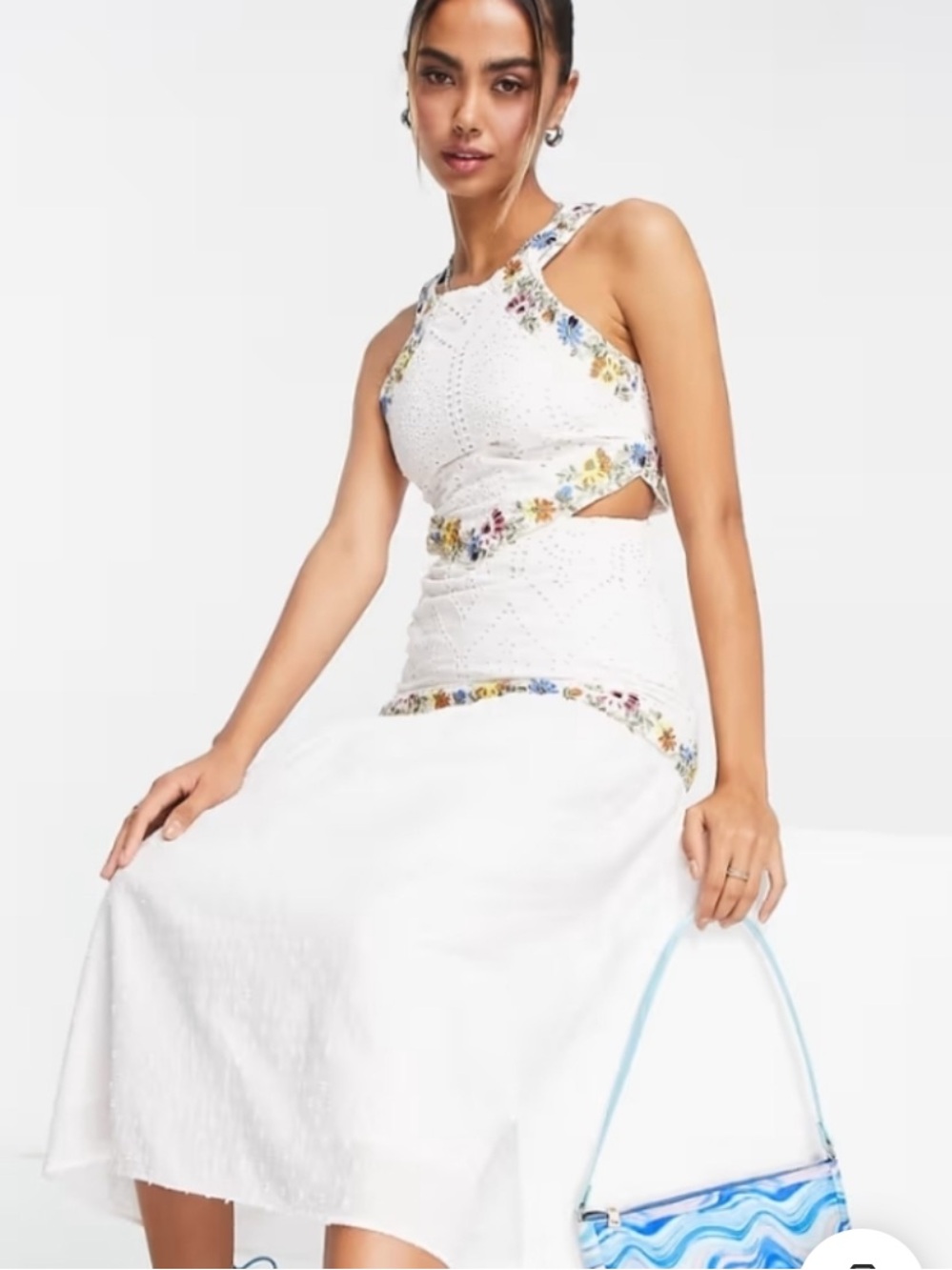 Hope & Ivy White Embroidered Cutout Halter Midaxi Dress - Floral Trim Size S NWT